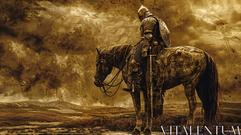 AI ART Armored Knight on Battle-Worn Horse