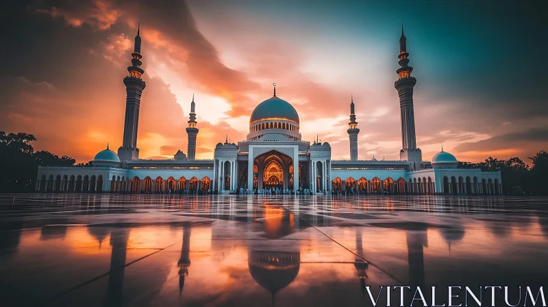 Majestic Mosque Mirror at Dusk AI Image