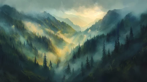 Enchanted Misty Valley at Dawn