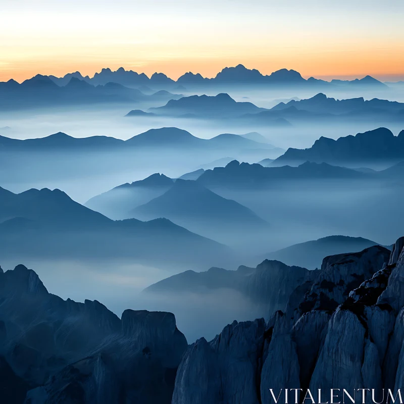 Ethereal Mountain Landscape with Soft Light AI Image