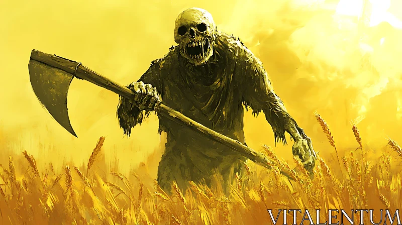 Undead Warrior in Golden Wheat Field AI Image