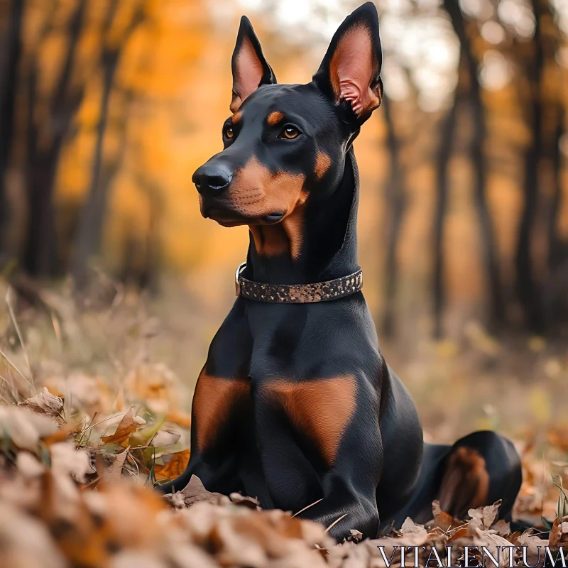 Confident Doberman Amidst Autumn Leaves AI Image