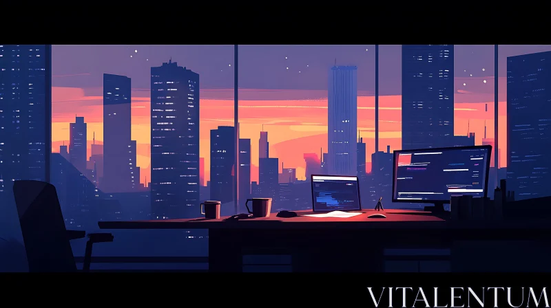 Urban Office Sunset Scenery AI Image