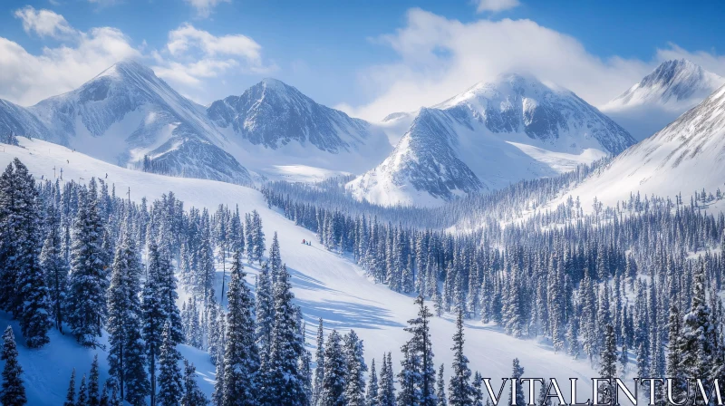 Winter Mountain Landscape with Pine Trees AI Image