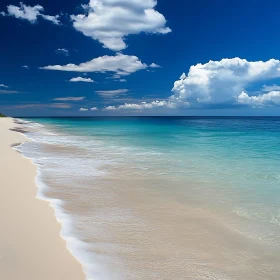 Seascape with White Sand and Blue Sky