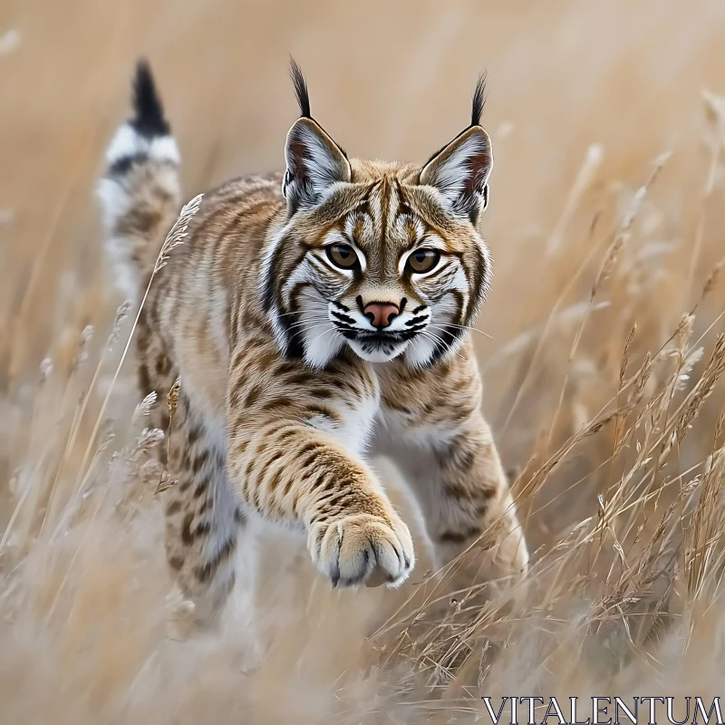 Wildcat Hunting in Grassy Field AI Image