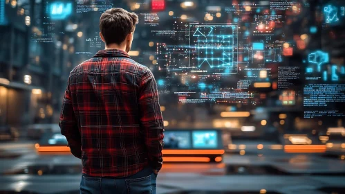 Man facing digital interface