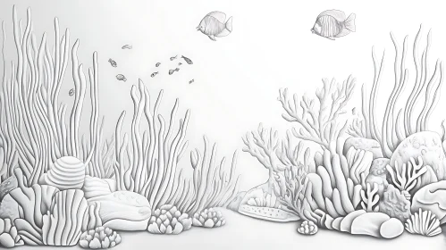 Detailed Line Art of Underwater Ecosystem