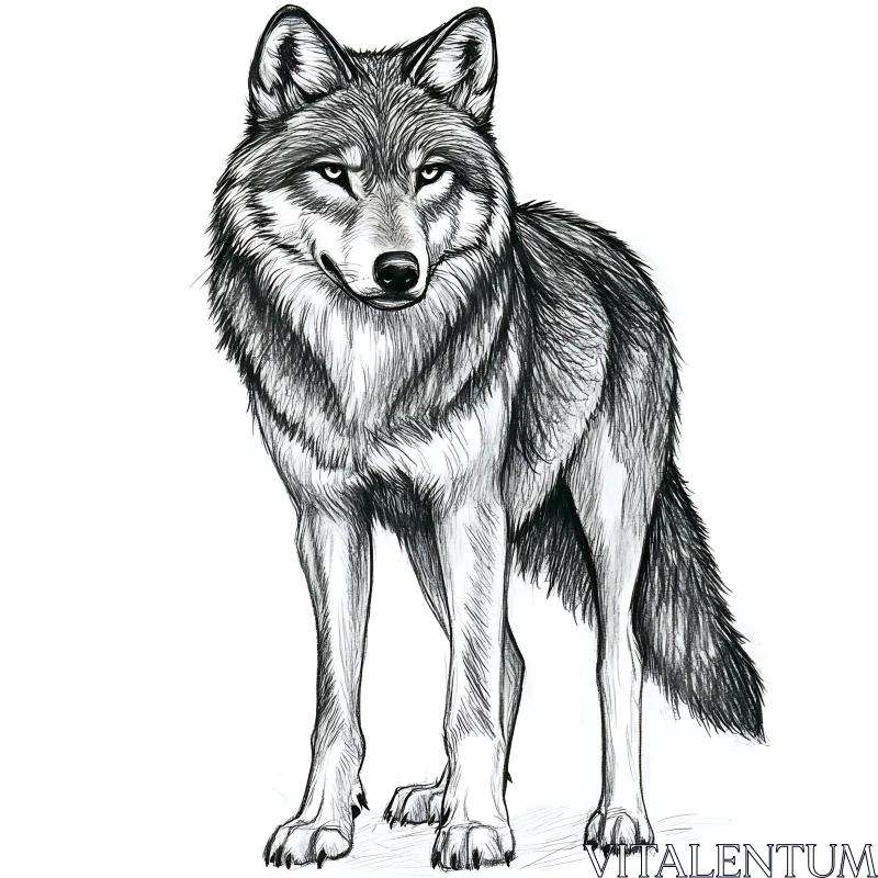 AI ART Monochrome Wolf Drawing - Predator Portrait