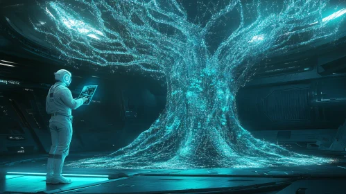 Glowing Tree in Sci-Fi Environment