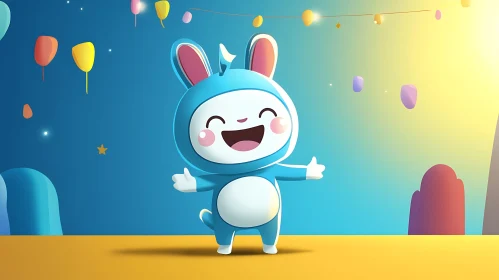 Smiling Cartoon Character with Festive Background