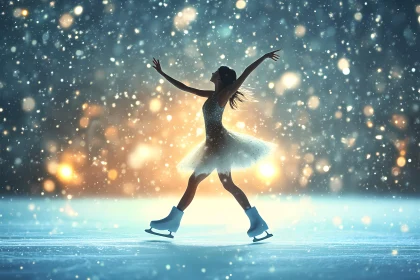 Elegant Figure Skating in a Winter Wonderland AI Generated Picture