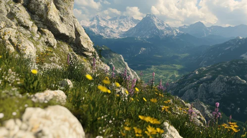 Alpine Meadow and Mountain Peaks