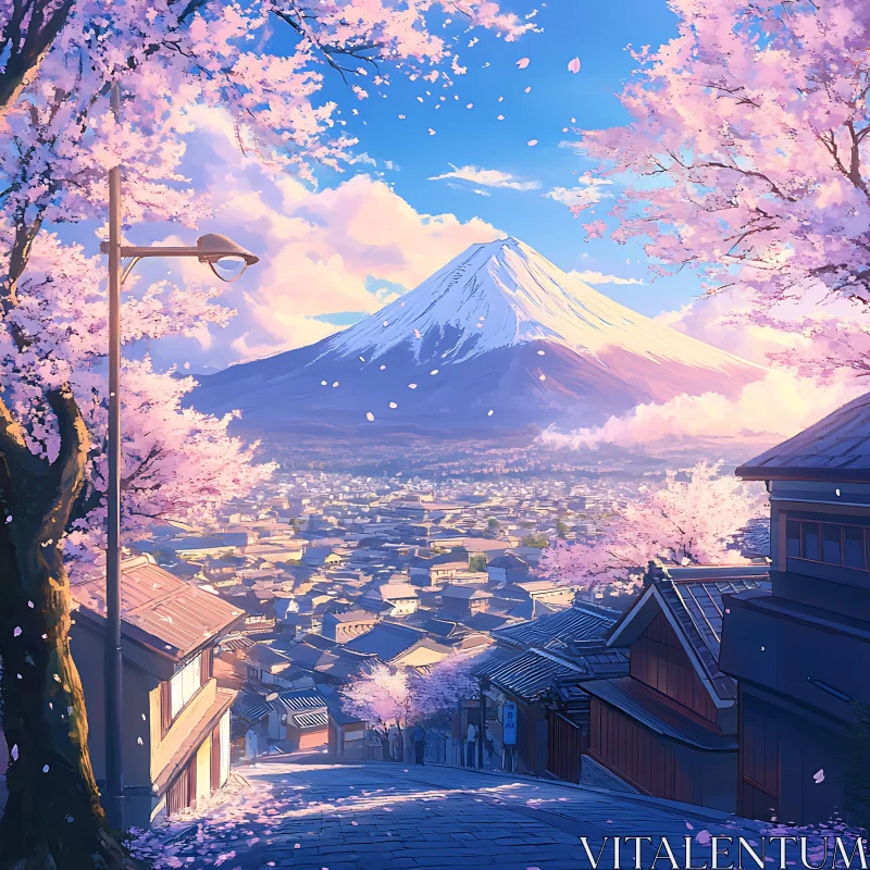 Serene Spring Evening in Traditional Town AI Image