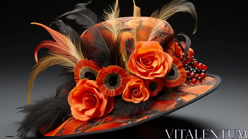 Glamorous Hat with Orange Roses and Feathers | Digital Airbrushing AI Image