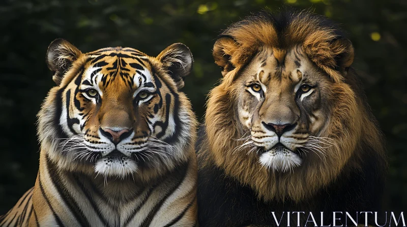 Majestic Felines: A Portrait of Lion and Tiger AI Image