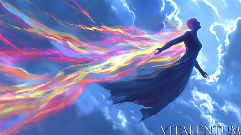 Soaring Spirit: Colorful Flight Above Clouds AI Image