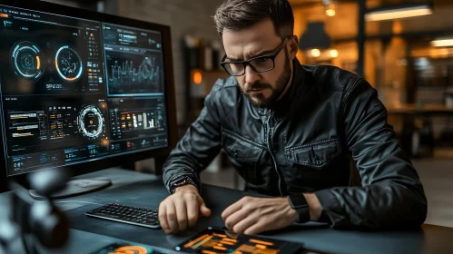 Man Analyzing Data on Multiple Screens