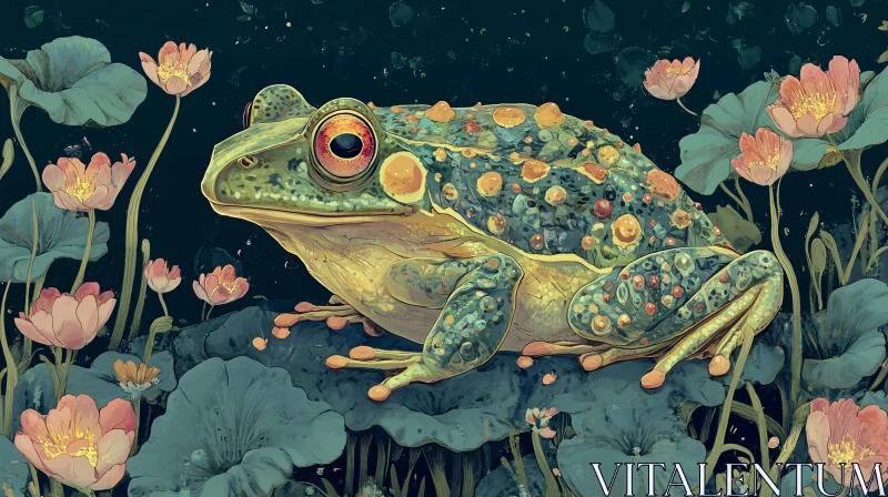 AI ART Colorful Frog in a Nighttime Flower Garden