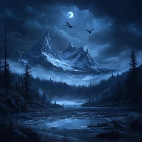 Moonlit Mountain Landscape