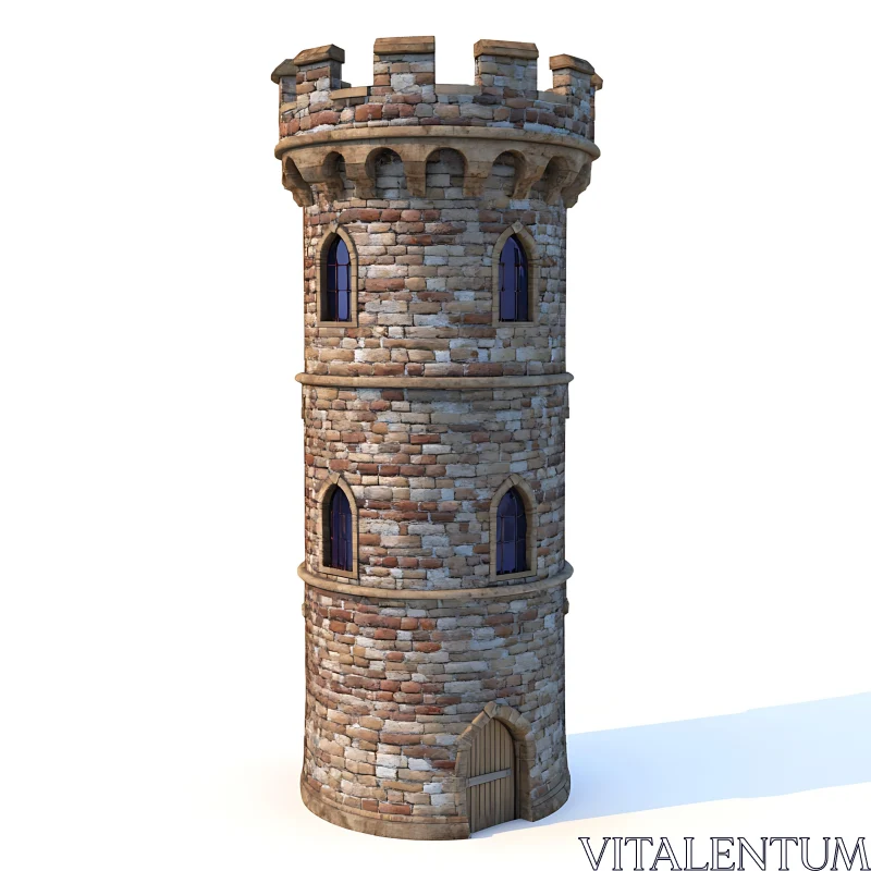 AI ART Ancient Cylindrical Tower with Stone Bricks