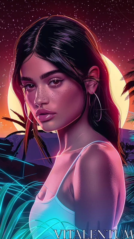 AI ART Kylie Jenner Night Scene Digital Portrait