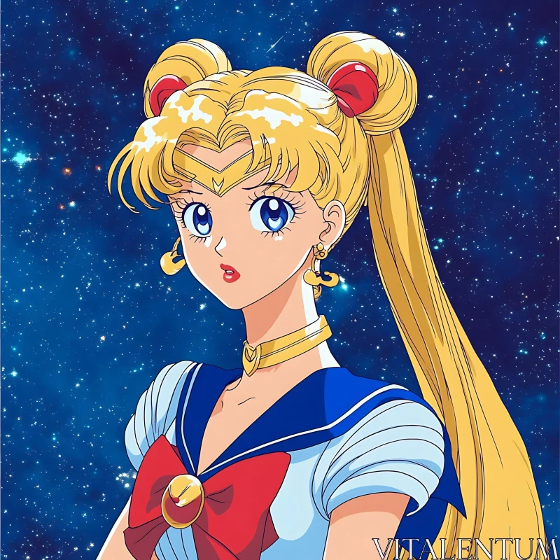 AI ART Blonde Anime Character with Odango Buns in Space