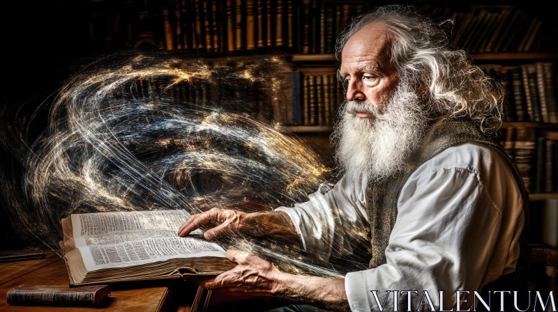 Wizardly Reading: An Aged Man's Quest AI Image