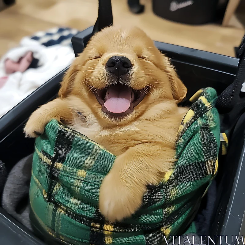 Adorable Golden Retriever Puppy Wrapped Snuggly AI Image