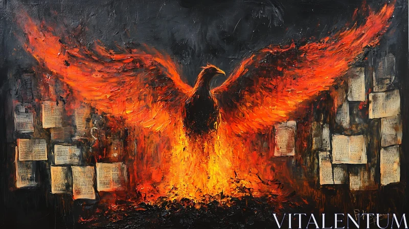 AI ART Fiery Rebirth: Phoenix in Abstract Flames