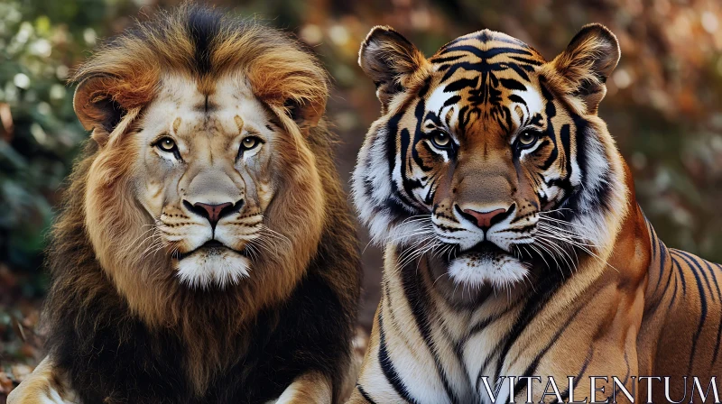 Wildlife Portrait: Lion and Tiger Together AI Image