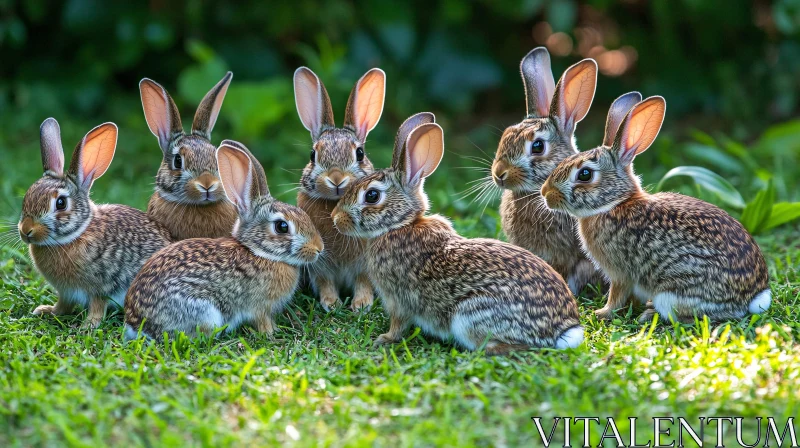 A Group of Rabbits on the Green Grass AI Image