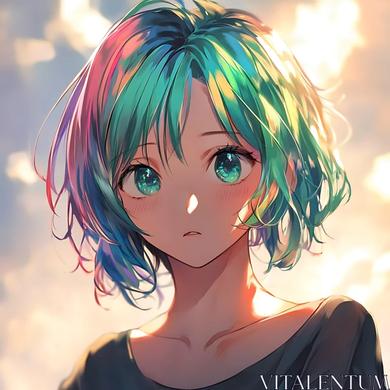 AI ART Anime Portrait of a Girl with Teal Hair and Blue Eyes