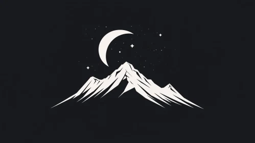 Monochrome Mountain under Crescent Moon