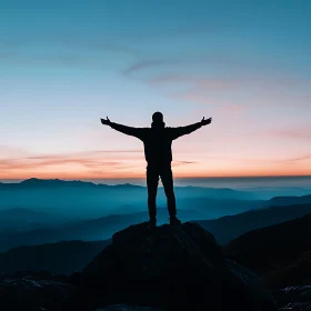 Silhouette on Mountain at Sunrise