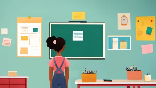 Girl in Classroom with Green Chalkboard