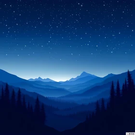 Blue Mountain Range Under Starry Sky