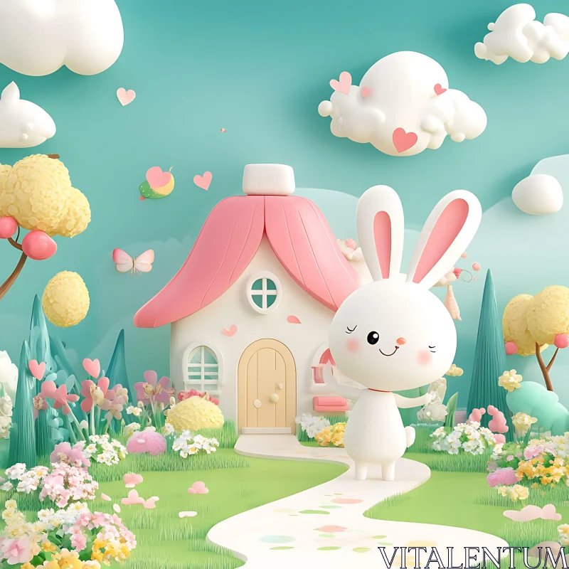 Playful Cartoon Bunny in Dreamy Landscape AI Image