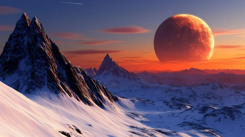 Serene Mountain Vista with Distant Planet