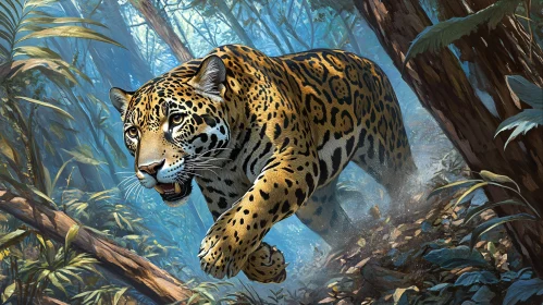 Spotted Jaguar Prowling Through Forest