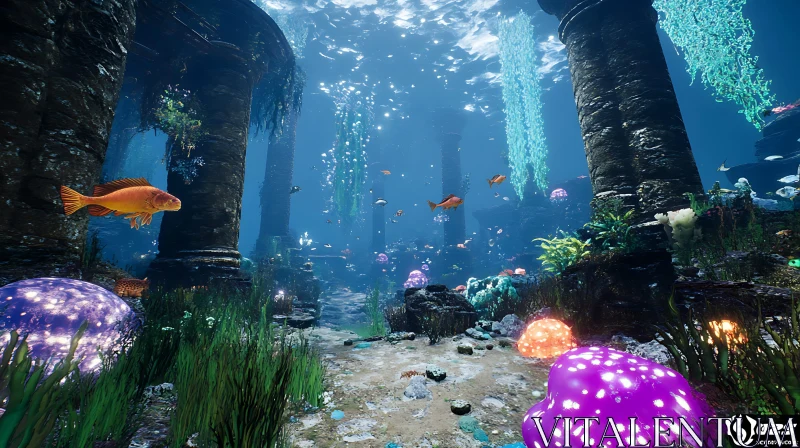 AI ART Submerged Ancient City with Fish