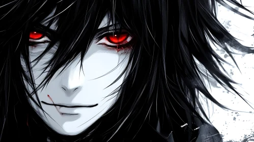 Dark Anime Character with Red Eyes