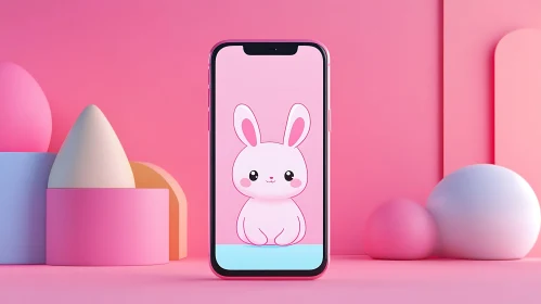 Pink Phone with Cute Bunny Display