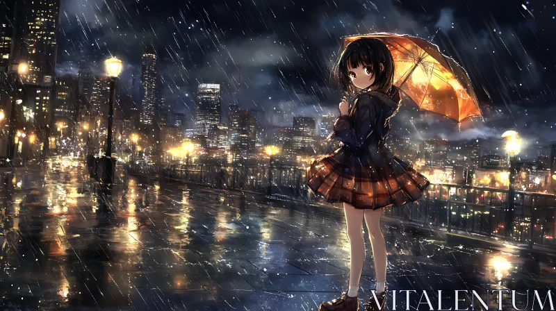 Rainy Night in the City - Anime Illustration AI Image