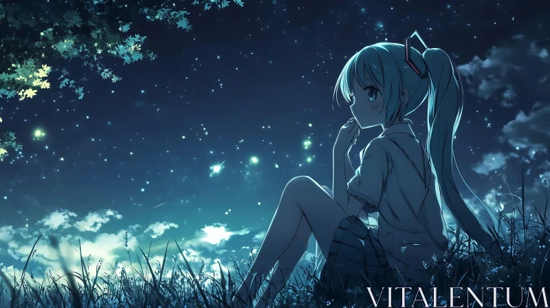 Tranquil Starry Night Anime Forest AI Image