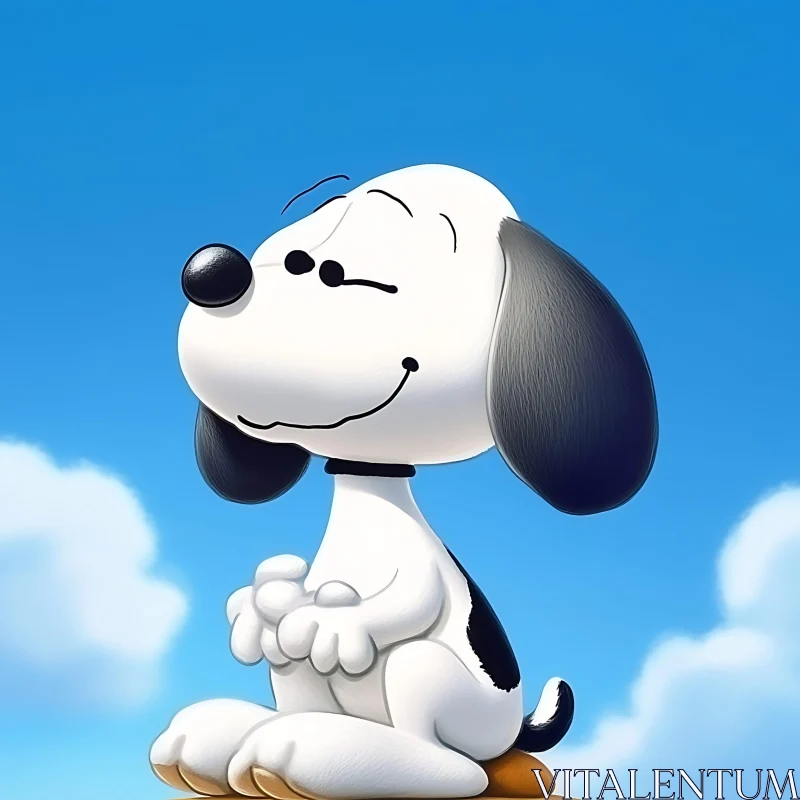 Happy Cartoon Dog Under Blue Sky AI Image