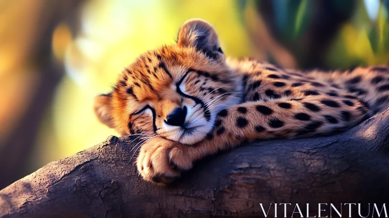 Restful Feline: A Young Cheetah's Nap AI Image