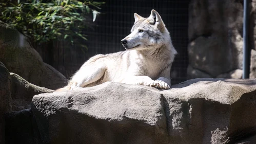 Wolf Resting on Rocks