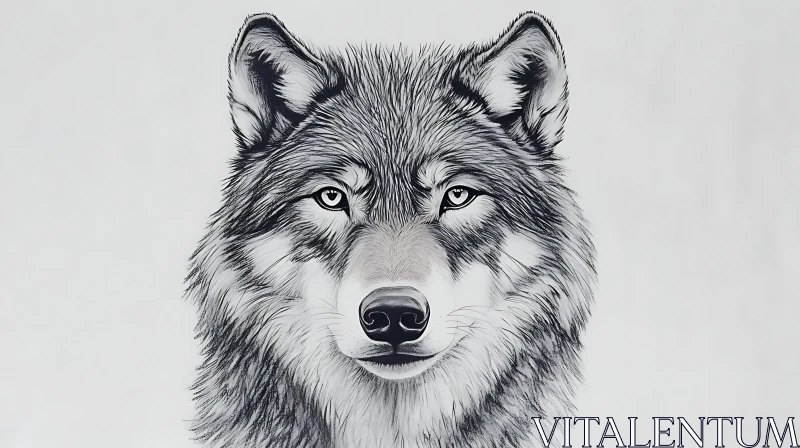 Detailed Wolf Face Art Monochrome Style AI Image