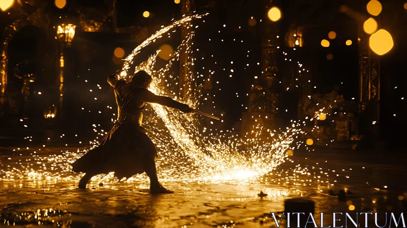 Man Performing with Fire Stick AI Image